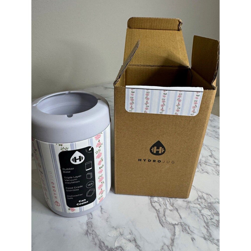 HydroJug Insulated BPA-Free 12oz Can Cooler Floral Stripe Gray Primrose